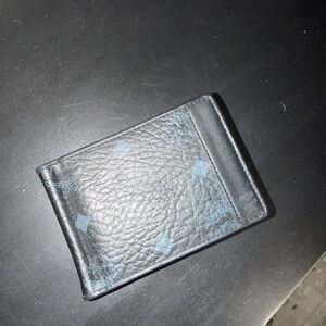 MCM Black Leather Money Clip with Subtle Logo Pattern